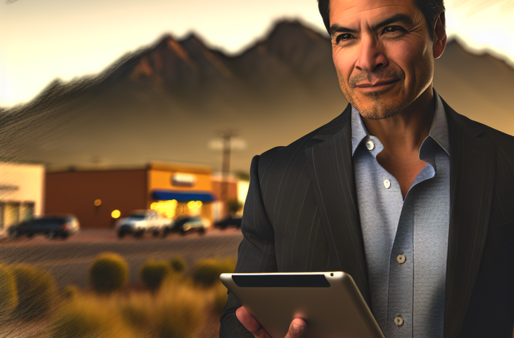 Entrepreneur in Fruita and Grand Junction, Colorado reviewing business trends on a tablet outdoors