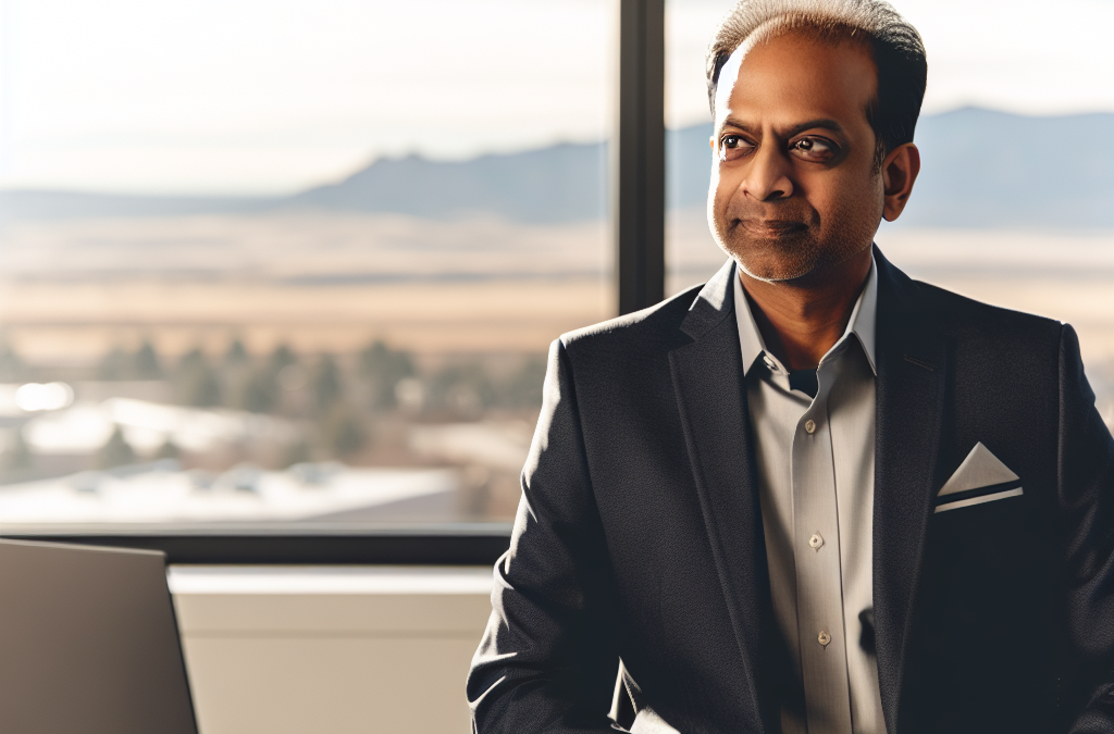 Entrepreneur in a modern office in Western Colorado reviewing online business insights
