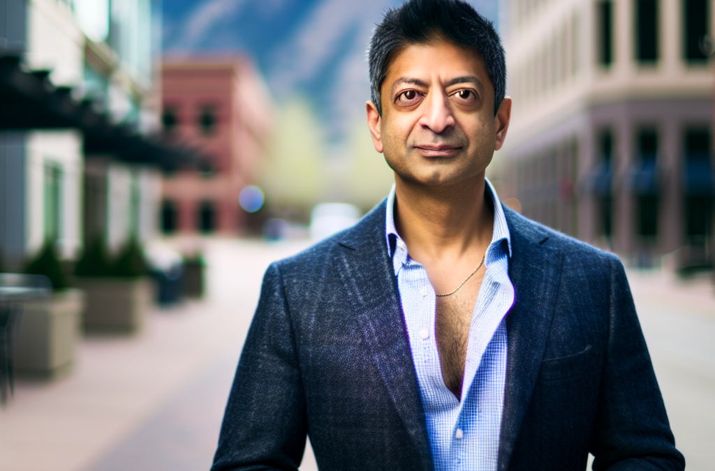 Entrepreneur in downtown Western Colorado with a mountain backdrop