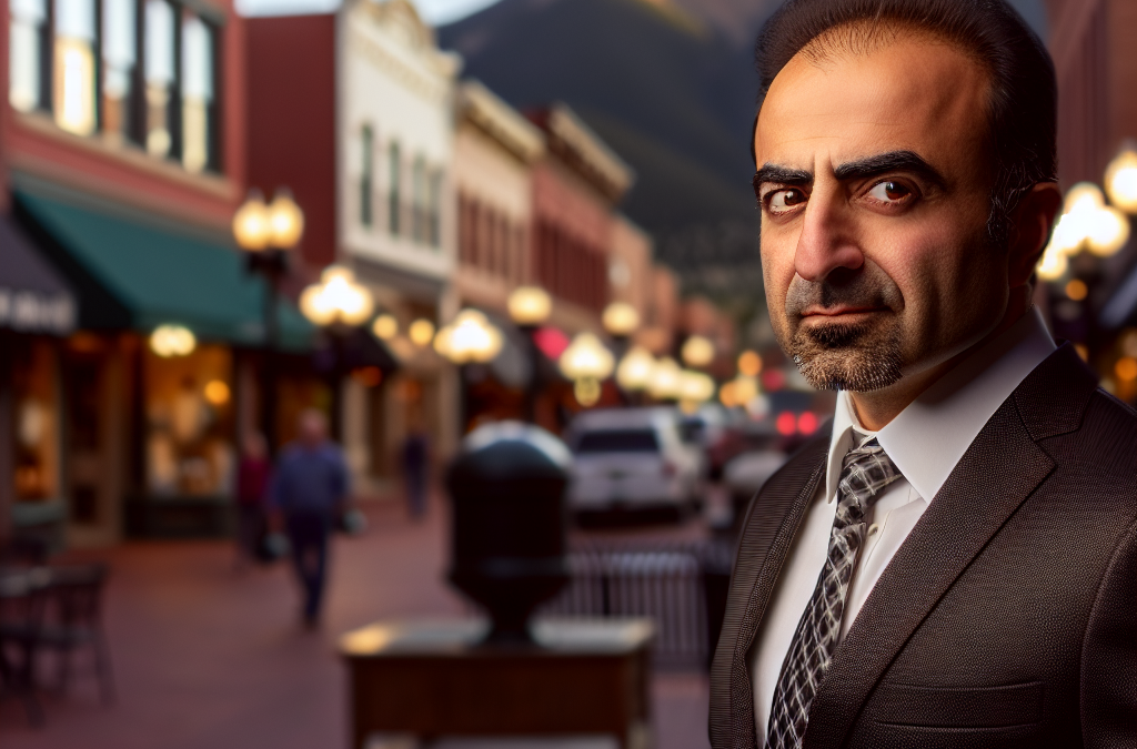 Businessman in downtown Fruita, Colorado reviewing local search results on a smartphone
